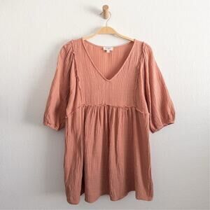 Umgee Medium Slouchy Boho Gauzy Cotton Peach Coral Tunic Top